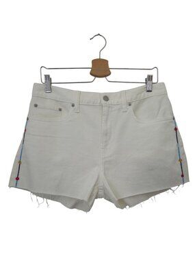 Lucky Brand White Embroidered Denim Relaxed Shorts Frayed Hem Women's Sz 8/29